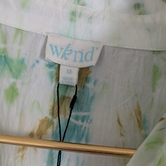 Wknd Frock It Mini Dress M NEW Green Tie Dye Puff Sleeve Boho Beach Cotton - Picture 4 of 6